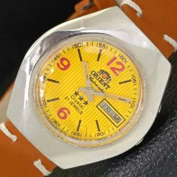Б/у ORIENT CRYSTAL AUTOMATIC JAPAN 46941 МУЖСКИЕ ЧАСЫ С ЖЕЛТЫМ ЦИФЕРБЛАТОМ a432212-2 R110-a432212