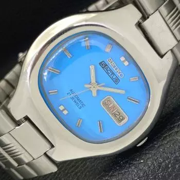 Б/у оригинальные мужские автоматические часы SEIKO 5 из Японии с циферблатом небесно-голубого цвета a427890-2 R1054-a427890