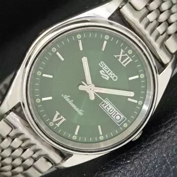 Б/У оригинальные старинные автоматические мужские часы SEIKO 5 из Японии с зеленым циферблатом a433310-2 R115-a433310