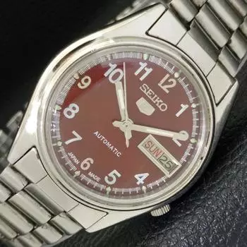 Б/у оригинальные старинные автоматические мужские часы SEIKO 5 из Японии с коричневым циферблатом a433286-2 R115-a433286