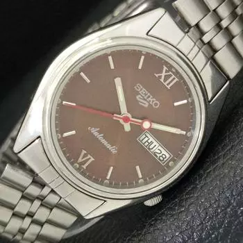 Б/у оригинальные старинные автоматические мужские часы SEIKO 5 из Японии с коричневым циферблатом a433303-2 R115-a433303