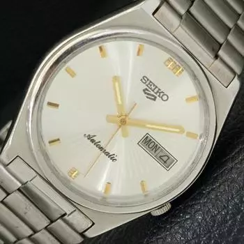 Б/у оригинальные старинные автоматические мужские часы SEIKO 5 из Японии с серебряным циферблатом a433268-2 R115-a433268