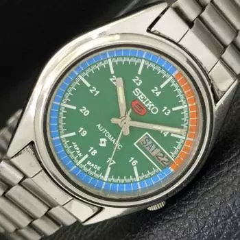 Б/У оригинальные старинные автоматические мужские часы SEIKO 5 из Японии с зеленым циферблатом a433324-2 R115-a433324