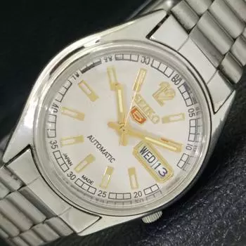 Б/У оригинальные старинные автоматические мужские часы SEIKO 5 из Японии с белым циферблатом a435049-2 R122-a435049