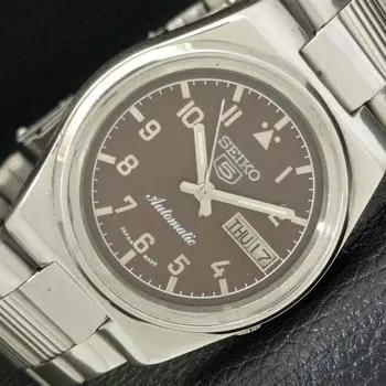 Б/у оригинальные старинные часы SEIKO 5 с автоподзаводом из Японии, мужские, коричневые, с циферблатом a433694-2 R118-a433694