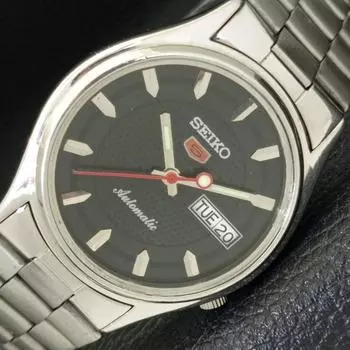 Б/у оригинальные винтажные часы SEIKO 5 AUTOMATIC JAPAN MENS C ЧЕРНЫМ ЦИФЕРБЛАТОМ a433274-2 R115-a433274
