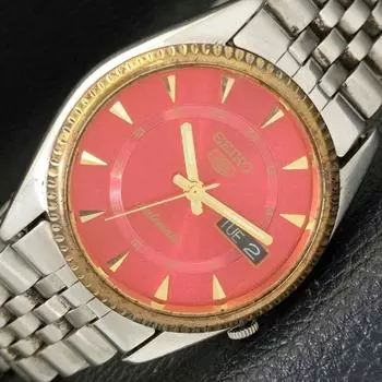 Б/У оригинальные винтажные часы SEIKO 5 AUTOMATIC 7019A из Японии мужские с красным циферблатом a433277-2 R115-a433277
