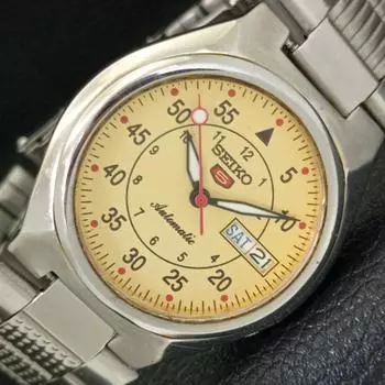 Б/у оригинальные винтажные часы SEIKO 5 с автоподзаводом из Японии, мужские, бежевого цвета, с циферблатом a433886-2 R119-a433886