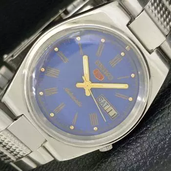Б/У оригинальные винтажные часы SEIKO 5 AUTOMATIC JAPAN MENS C СИНИМ ЦИФЕРБЛАТОМ a433257-2 R115-a433257