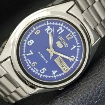 Б/У оригинальные винтажные часы SEIKO 5 AUTOMATIC JAPAN MENS C СИНИМ ЦИФЕРБЛАТОМ a433306-2 R115-a433306