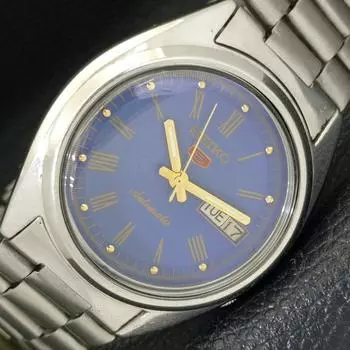 Б/У оригинальные винтажные часы SEIKO 5 AUTOMATIC JAPAN MENS C СИНИМ ЦИФЕРБЛАТОМ a433276-2 R115-a433276