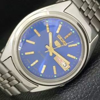 Б/У оригинальные винтажные часы SEIKO 5 AUTOMATIC JAPAN MENS C СИНИМ ЦИФЕРБЛАТОМ a433300-2 R115-a433300