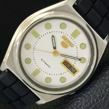 Б/У SEIKO 5 JAPAN МУЖСКИЕ АВТОМАТИЧЕСКИЕ НАРУЧНЫЕ ЧАСЫ 7019A С БЕЛЫМ ЦИФЕРБЛАТОМ a427854-2 R1054-a427854