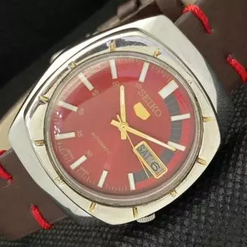 Б/У винтажные часы SEIKO 5 AUTOMATIC 7009A JAPAN MENS DAY/DATE RED 601-a313483-6 lot601-a313483