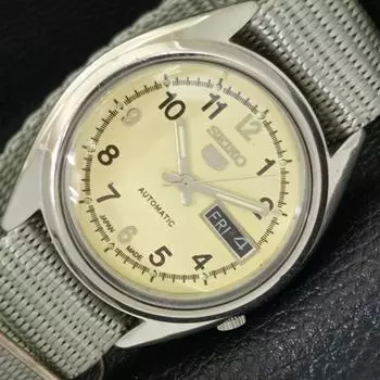 Б/У винтажные мужские часы SEIKO 5 AUTOMATIC JAPAN с кремовым циферблатом и функцией «день/дата» a433537-2 R117-a433537