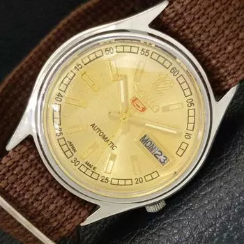 Б/У винтажные мужские часы SEIKO 5 AUTOMATIC 7009A из Японии с золотым циферблатом a433532-2 R117-a433532