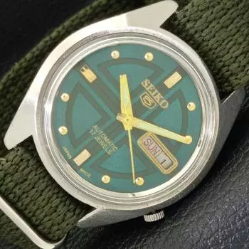 Б/У винтажные мужские часы SEIKO 5 AUTOMATIC JAPAN с зеленым циферблатом a433628-2 R118-a433628