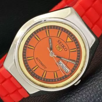 Б/У винтажные мужские часы SEIKO 5 AUTOMATIC JAPAN с оранжевым циферблатом и указателем дня и даты a433831-2 R119-a433831