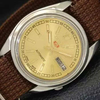 Б/У винтажные мужские часы SEIKO 5 AUTOMATIC 7009A из Японии с золотым циферблатом a433674-2 R118-a433674
