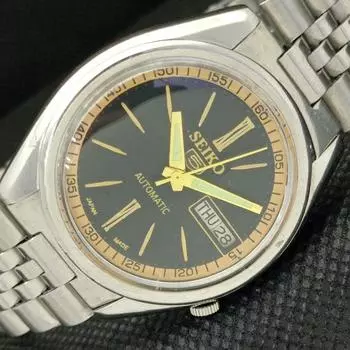 Б/У винтажные мужские часы SEIKO 5 AUTOMATIC JAPAN DAY/DATE черного цвета 598-a313180-9 SKU598-a313180