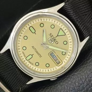 Б/У винтажные мужские часы SEIKO 5 AUTOMATIC JAPAN с золотистым циферблатом a435022-2 R122-a435022