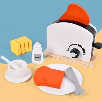 BABIBO Children s Fun Wooden Kitchen Simulation Educational Toys Play House Children s Kitchenware Suit Bread Machine Boys And Girls белый/красный