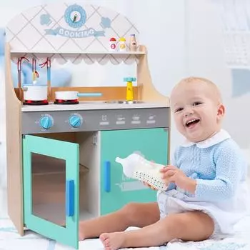 BABIBO Children s Kitchen Toys/Simulation Playhouse Kitchenware Wooden Birthday Gift For Boys And Girls 3 To 6 Years Old серый