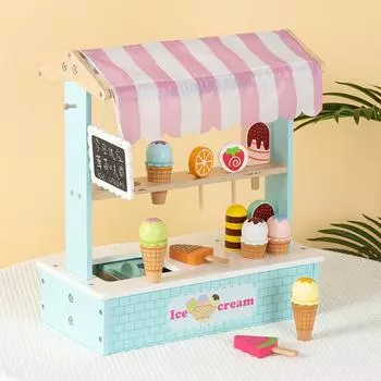 BABIBO Wooden Fun Simulation Ice Cream Candy Car/3-6 Years Old Children Play House Interactive Early Education Educational Toys светло-синий