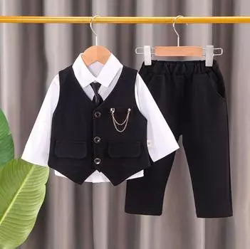 Baby Autumn Outfit Stylish Children s Three Piece Set Baby Suit Vest 110cm чёрный