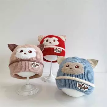 Baby girl hat autumn and winter foreign style cute knitted baby lace wool hat winter girl ear protector princess hat 46-48CM Suitable for babies around 1-2 years old