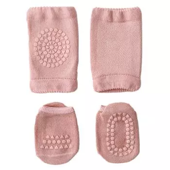 Baby Knee Pad Socks Set Anti Slip Crawling Walking Protection Safe Skin Friendly Toddler Knee Pads S 0 to 1 Years Old розовый