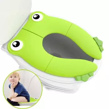 Baby Travel Folding Potty Seat, Portable Large Potty Training Pad, Non Slip Silicone Toilet Seat Cover for Kids Boys & Girls зелёный