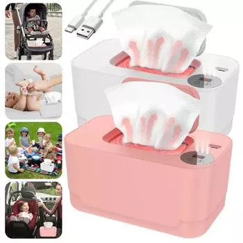 Baby Wet Wipe Heater Warmer with LED Display Portable USB Baby Wipe Warmer Home/Car Napkin Heating Box Wet Towel Dispenser