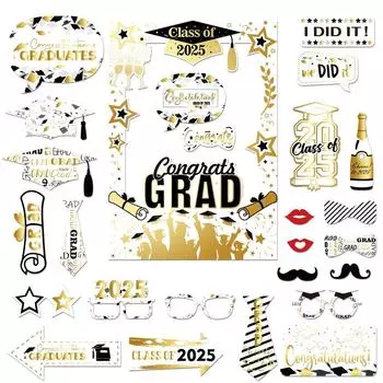 Bachelor Cap 2025 Graduation Photo Frame Congratulation Dress Up Costume Mask Graduation Season золотой