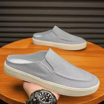 Backless Slippers Men s Shoes Summer Slip-On Loafers Casual New Closed Toe Sneakers Outdoor Casual Shoe Man Chanclas De Hombre 39 серый