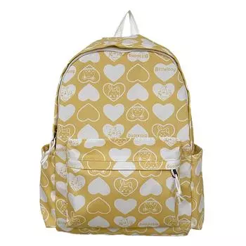 Backpack for Students Heart Pattern School Bag Nylon Large Capacity Rucksack розовый