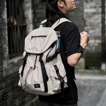 Backpack, Men s Multi-functional Drawstring Student Schoolbag, Flip Cover Snap-fit Backpack, Fashionable Waterproof Computer Bag He is a size 16. хаки