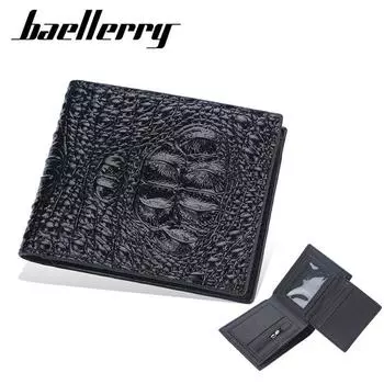 Baellerry мужские короткие кошельки с крокодиловым принтом, винтажные кошельки из искусственной кожи с держателем для карт, классический дизайн, двойной кошелек 12*10*2cm чёрный
