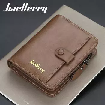Baellerry Мужской короткий кошелек с несколькими отделениями для карт, держатель для карт, сумка для водительских прав, модный бумажник из искусственной кожи, кошелек для монет на молнии чёрный