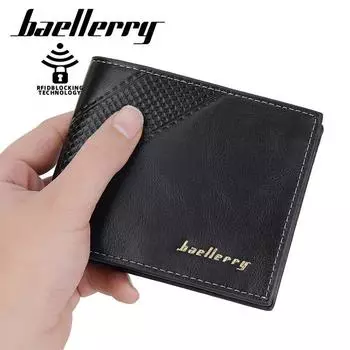 Baellerry RFID-защитный держатель для карт для мужчин, винтажный дизайн, деловые сумки для денег, модные короткие кошельки, кошелек 11.5cm*9.5cm*2cm чёрный