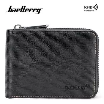Baellerry RFID-защитный держатель для карт для мужчин, модные кошельки на молнии, сумки для денег из искусственной кожи, кошелек для монет 11.2*8.6*2.2cm чёрный