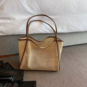 Bag Female Easiest for Match Fall and Winter Seaside Work Clothing Straw Woven Bag Brown