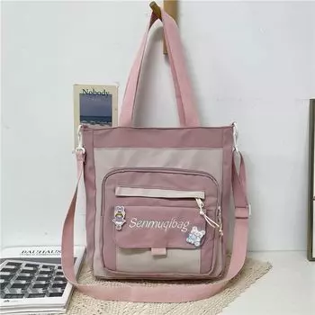 Bag Female Junior High School Student Make-up Class Handbag Canvas Bag Pink Satchel Shoulder Bag Without Pendant
