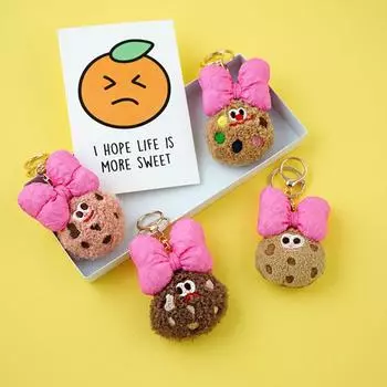 Bag Key Ring Lovely Cookie Keychain Plush Bag Decoration Cookie Bow Keyring Keychain Accessories style 1