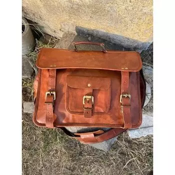 Сумка кожаная портфель-мессенджер мужская для ноутбука винтажная коричневая наплечная сумка подлинная 15 x 11 x 4 in коричневый