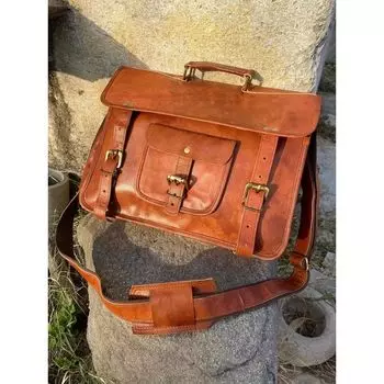 Bag Leather Briefcase Messenger Men s Laptop Vintage Brown Shoulder Genuine 15 x 11 x 4 in коричневый