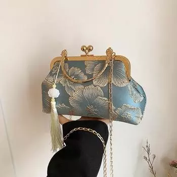 Bag with cheongsam Hanfu elegant big flower shoulder crossbody portable gold bag spring and summer new белый