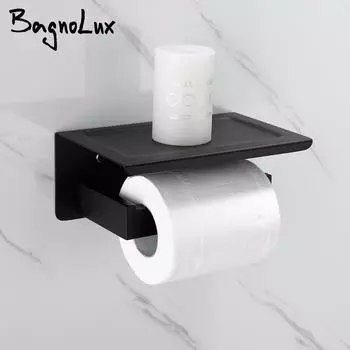BagnoLux Нержавеющая сталь для хранения вещей Черный полированный хром Простой и красивый настенный держатель для туалетной бумаги для ванной комнаты