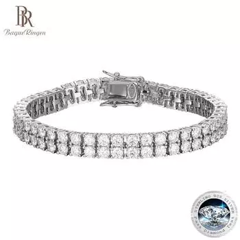 Bague Ringen 10-точечная дрель из муассанита, двухрядная дрель, браслет для любителей стерлингового серебра S925, новинка 2022 года, роскошная ниша с полным бриллиантом 0.1ct(length 15cm) белый