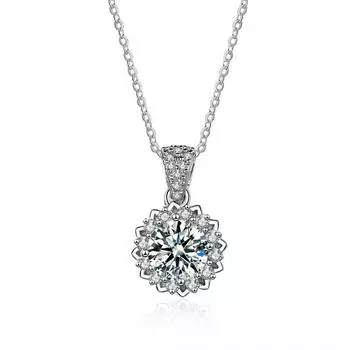 Bague Ringen 1 карат Круглый VVS D Цвет Муассанит Ожерелье Созданный в лаборатории бриллиантовый кулон Стерлингового серебра S925 Ювелирные изделия Цепочка на ключицу 45cm синий